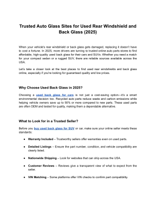 Trusted Auto Glass Sites for Used Rear Windshield and Back Glass