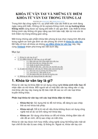 KHÓA TỪ VÂN TAY VÀ NHỮNG ƯU ĐIỂM KHÓA TỪ VÂN TAY TRONG TƯƠNG LAI