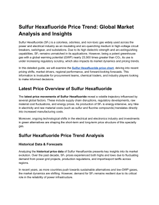 Sulfur Hexafluoride Price Trend: Global Market Analysis and Insights