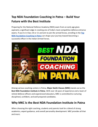 Top NDA Foundation Coaching in Patna – Build Your Future with the Best Institute