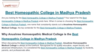 Best Homeopathic College in Madhya Pradesh