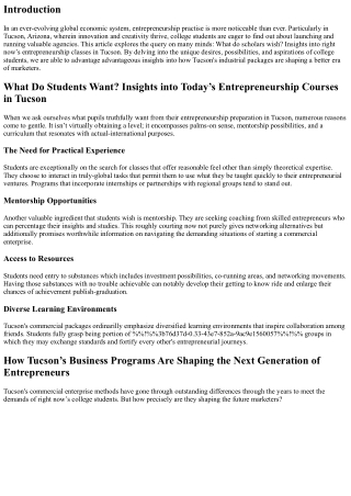 What Do Students Want? Insights into Today’s Entrepreneurship Courses in Tucson