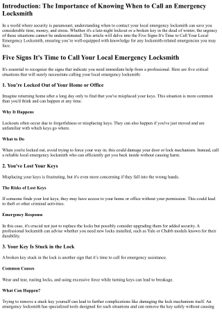 Five Signs It's Time to Call Your Local Emergency Locksmith.