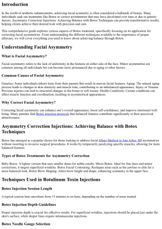 Asymmetry Correction Injections: Achieving Balance with Botox Techniques