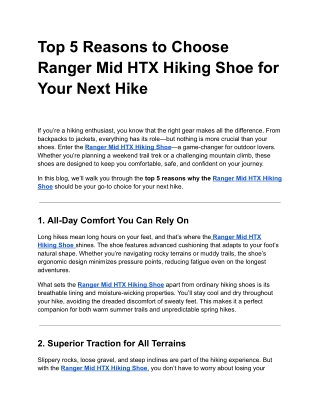 Top 5 Reasons to Choose Ranger Mid HTX Hiking Shoe for Your Next Hike