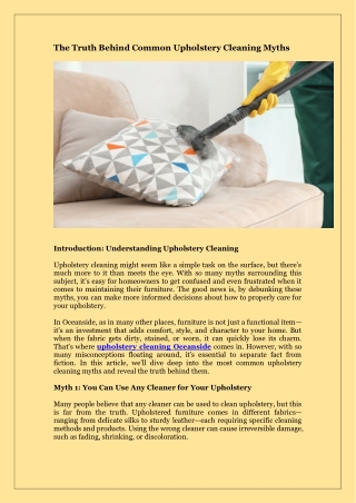 The Truth Behind Common Upholstery Cleaning Myths