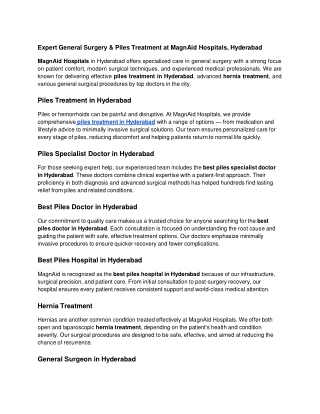 _Expert General Surgery & Piles Treatment at MagnAid Hospitals, Hyderabad