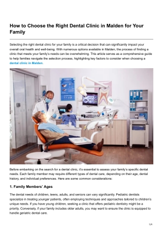 How to Choose the Right Dental Clinic in Malden for Your Family