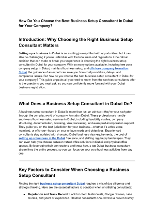 How Do You Choose the Best Business Setup Consultant in Dubai for Your Company