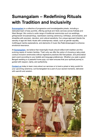 Sumangalam – Redefining Rituals with Tradition and Inclusivity
