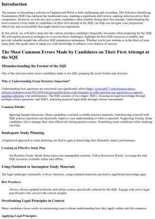 The Most Common Errors Made by Candidates on Their First Attempt at the SQE