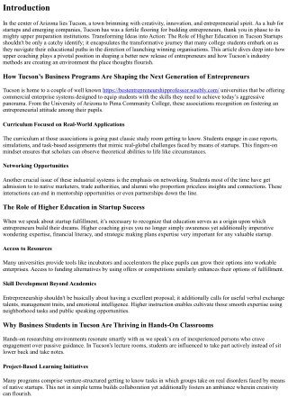 Transforming Ideas into Action: The Role of Higher Education in Tucson Startups