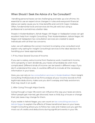 When Should I Seek the Advice of a Tax Consultant