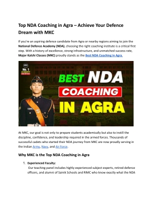 Top NDA Coaching in Agra – Achieve Your Defence Dream with MKC