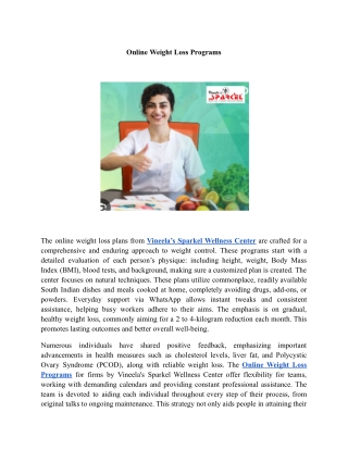 Online Weight Loss Programs | Vineela’s Sparkel Wellness Center