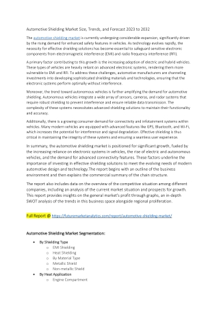 "Electromagnetic and Thermal Protection Driving the Automotive Shielding Market"