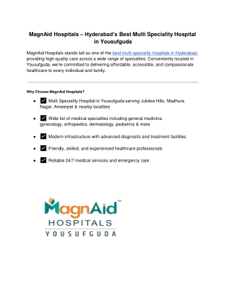 MagnAid Hospitals – Hyderabad’s Best Multi Speciality Hospital in Yousufguda