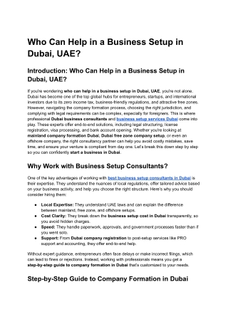 Who Can Help in a Business Setup in Dubai, UAE_