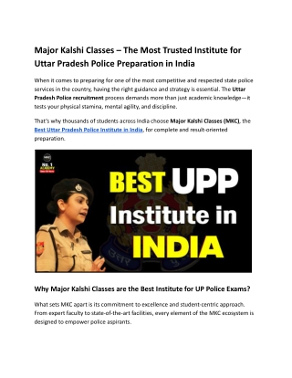 Major Kalshi Classes – The Most Trusted Institute for Uttar Pradesh Police Preparation in India