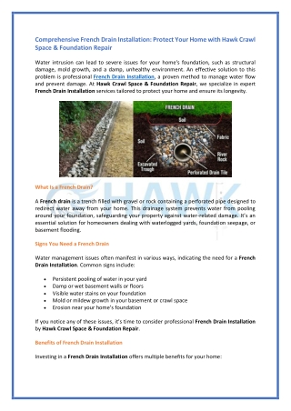 Comprehensive French Drain Installation- Protect Your Home with Hawk Crawl Space & Foundation Repair
