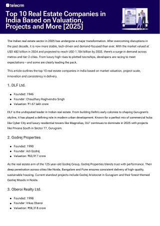 Top 10 Real Estate Companies in India 2025
