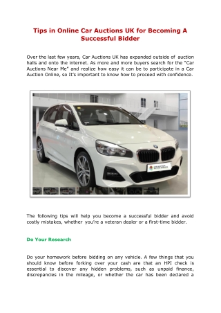 Tips in Online Car Auctions UK for Becoming A Successful Bidder