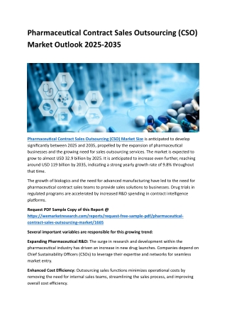 Pharmaceutical Contract Sales Outsourcing Market Information 2025-2035