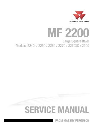 Massey Ferguson 2240  2250  2260  2270  2270XD  2290 Large Square Baler Service Repair Manual Instant Download (Part No.