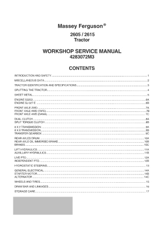 Massey Ferguson 2605 2615 Tractor Service Repair Manual Instant Download (Part No. 4283072M3)