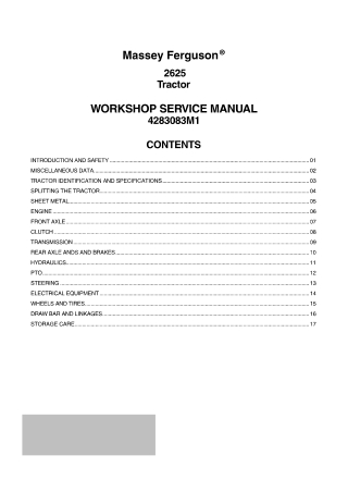 Massey Ferguson 2625 Tractor Service Repair Manual Instant Download (Part No. 4283083M1)