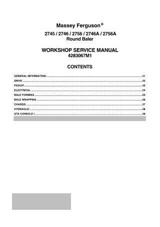 Massey Ferguson 2745  2746  2756  2746A  2756A Round Baler Service Repair Manual Instant Download (Part No. 4283067M1)