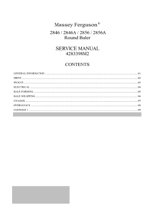 Massey Ferguson 2846  2846A  2856  2856A Round Baler Service Repair Manual Instant Download (Part No. 4283398M2)