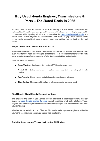 Buy Used Honda Engines, Transmissions & Parts – Top-Rated Deals in 2025