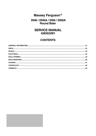 Massey Ferguson 2946  2946A  2956  2956A Round Baler Service Repair Manual Instant Download (Part No. 4283522M1)