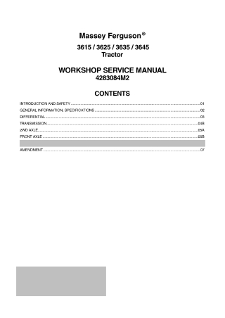 Massey Ferguson 3615  3625  3635  3645 Tractor Service Repair Manual Instant Download (Part No. 4283084M2)