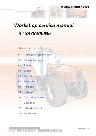Massey Ferguson 6400 Series (6445  6455  6460  6465  6470  6475  6480  6485  6490  6495  6497  6499) Tractor Service Rep
