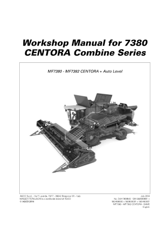 Massey Ferguson 7380 Centora Combine Series (MF7380 - MF7382 Centora   Auto Level) Service Repair Manual Instant Downloa