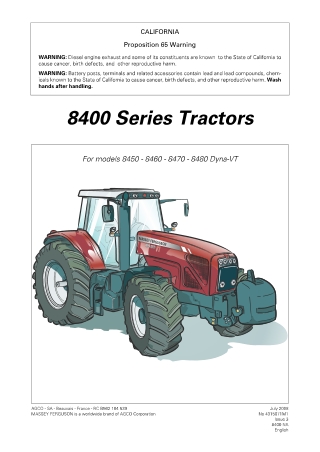 Massey Ferguson 8450 8460 8470 8480 Dyna-VT Tractor Operator Manual Instant Download (Part No. 4315071M1)