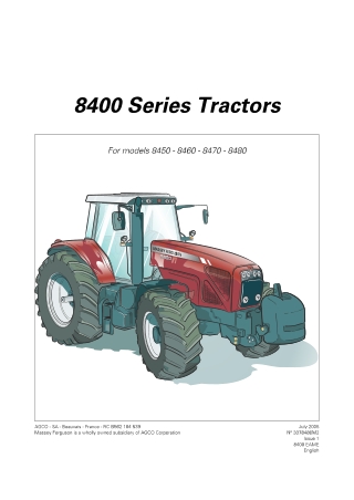Massey Ferguson 8450 8460 8470 8480 Tractor Operator Manual Instant Download (Part No. 3378486M2)