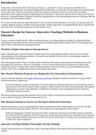 Tucson’s Recipe for Success: Innovative Teaching Methods in Business Education