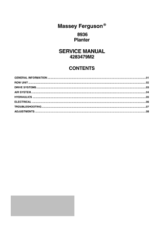 Massey Ferguson 8936 Planter Service Repair Manual Instant Download (Part No. 4283479M2)