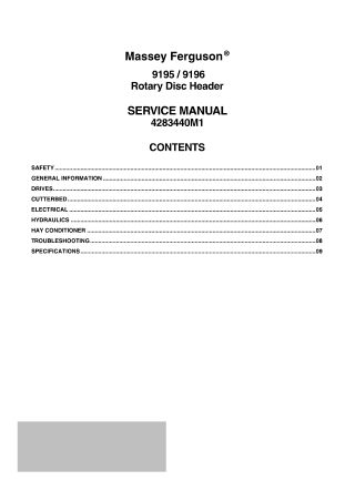 Massey Ferguson 9195  9196 Rotary Disc Header Service Repair Manual Instant Download (Part No. 4283440M1)