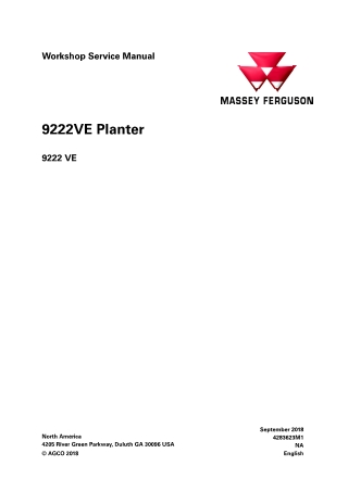 Massey Ferguson 9222VE Planter Service Repair Manual Instant Download (Part No. 4283623M1)