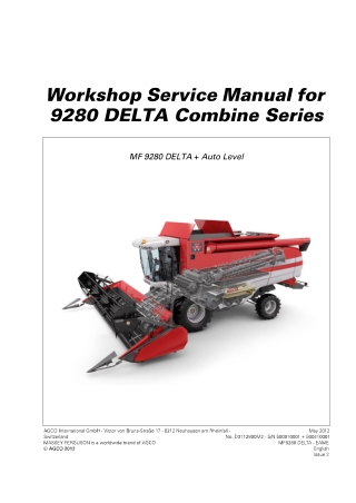 Massey Ferguson 9280 DELTA Combine Series (Auto Level) Service Repair Manual Instant Download (Part No. D3112800M2)