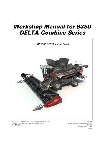 Massey Ferguson 9380 Delta Combine Series (MF9380 Delta   Auto Level) Service Repair Manual Instant Download (Part No. D