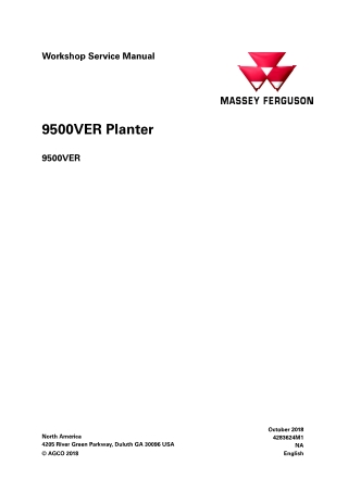 Massey Ferguson 9500VER Planter Service Repair Manual Instant Download (Part No. 4283624M1)