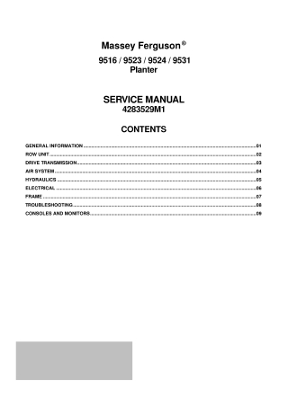 Massey Ferguson 9516  9523  9524  9531 Planter Service Repair Manual Instant Download (Part No. 4283529M1)