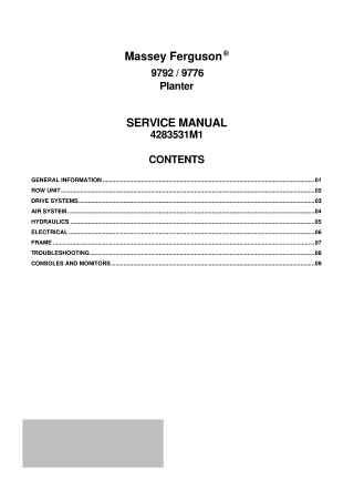 Massey Ferguson 9792  9776 Planter Service Repair Manual Instant Download (Part No. 4283531M1)