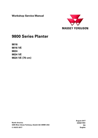 Massey Ferguson 9800 Series (9816  9816VE  9824  9824VE  9824VE (70cm)) Planter Service Repair Manual Instant Download (
