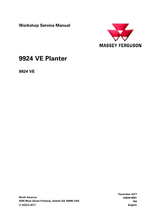Massey Ferguson 9924 VE Planter Service Repair Manual Instant Download (Part No. 4283618M1)